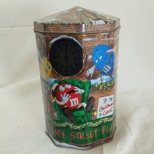 Vtg M&M's Street Players Advertising 2000 Metal Tin Can w Lid Storage Container